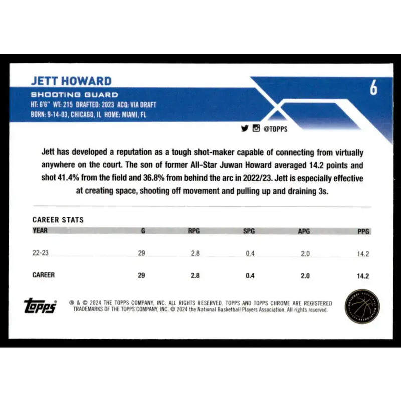 2023-24 Topps Chrome #6 Jett Howard NM-MT Orlando Magic Basketball Card - Basketball Card Single