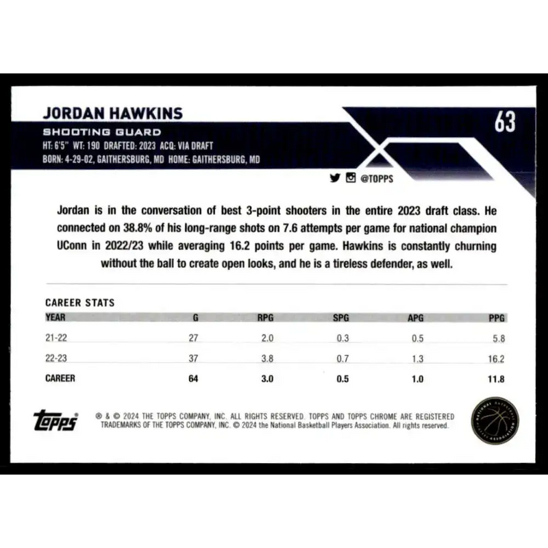 2023-24 Topps Chrome #63 Jordan Hawkins NM-MT New Orleans Pelicans Basketball Card - Basketball Card Single