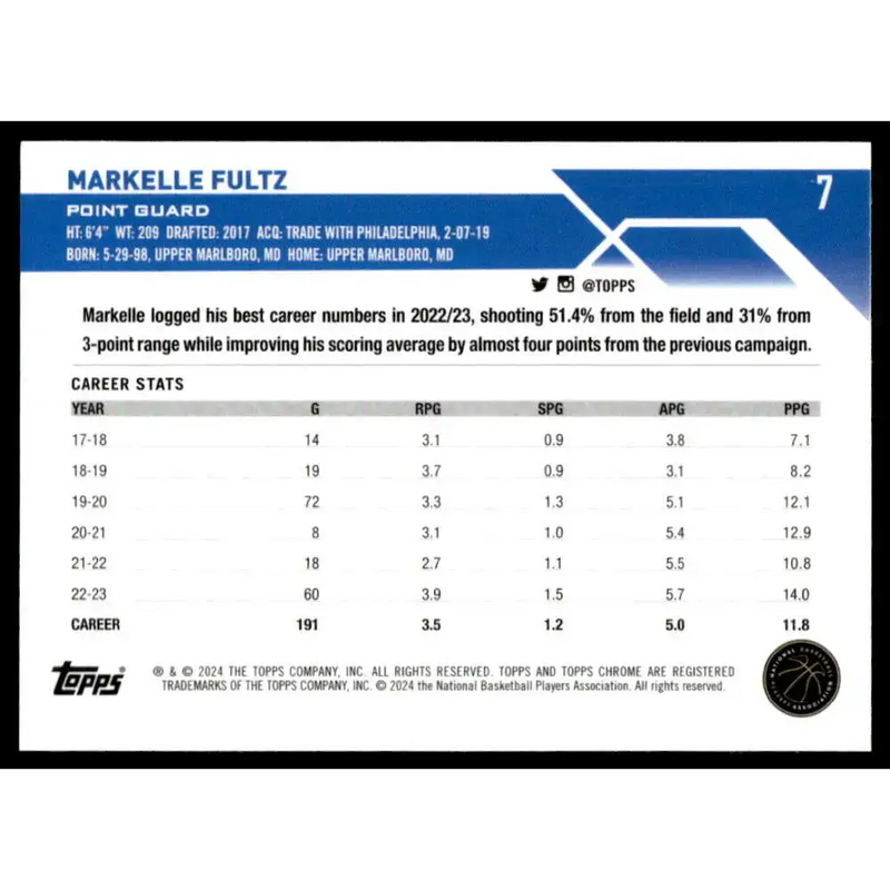 2023-24 Topps Chrome #7 Markelle Fultz NM-MT Orlando Magic Basketball Card - Basketball Card Single