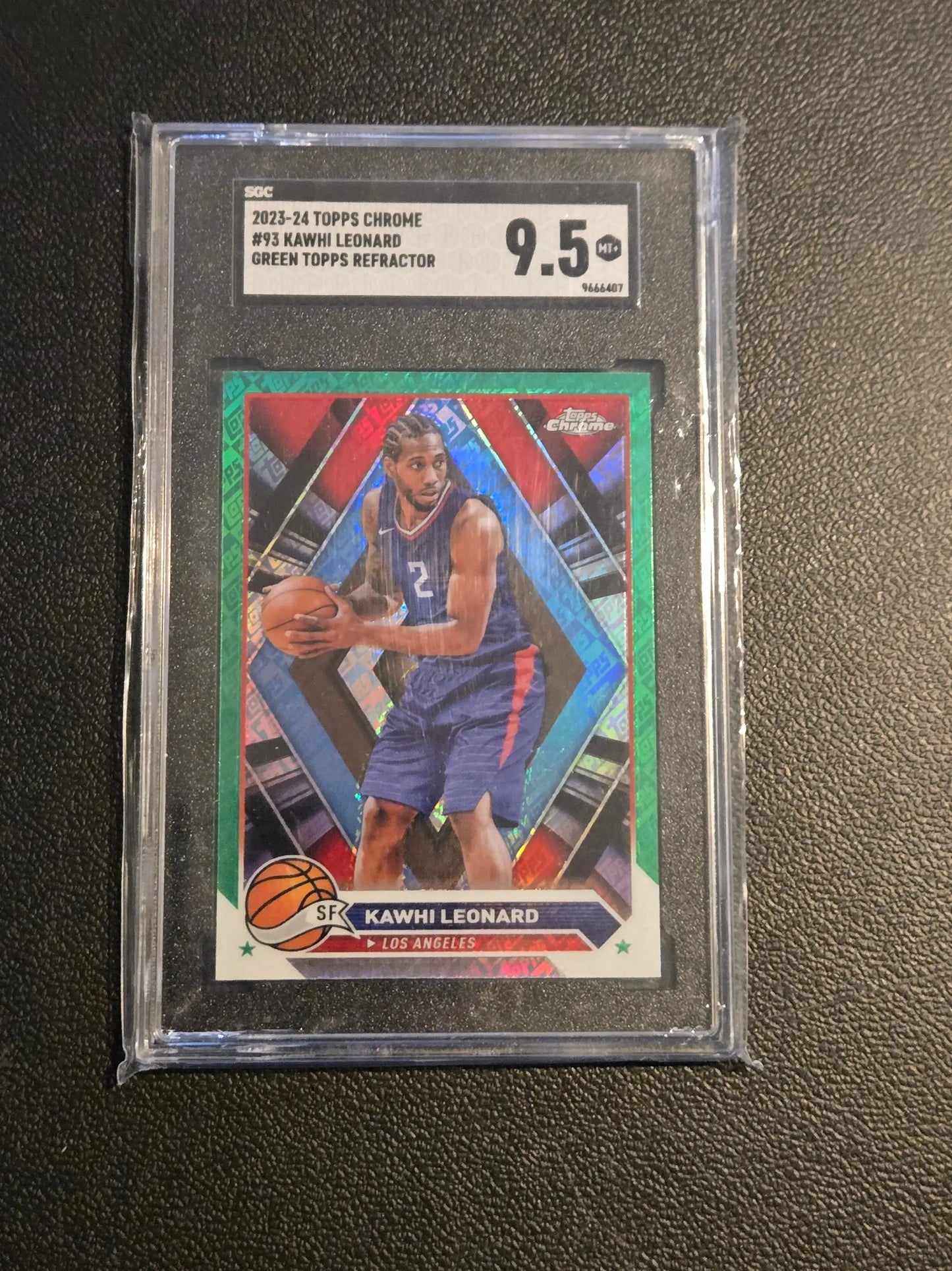 2023-24 Topps Chrome #93 Kawhi Leonard Green Logo Refractors SGC 9.5 - Basketball Card Single