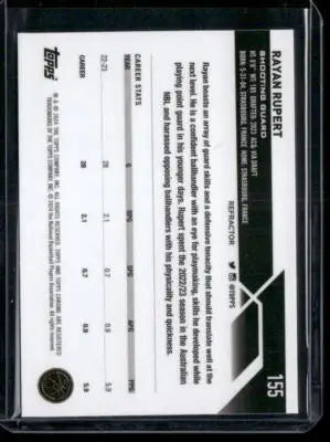 2023-24 Topps Chrome Basketball Rayan Rupert #155 Refractor RC Basketball - Basketball Card Single
