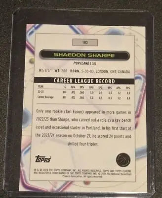2023-24 Topps Chrome Cosmic #103 Shaedon Sharpe - Basketball Card Single