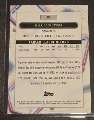 2023-24 Topps Chrome Cosmic #105 Bill Walton - Basketball Card Single