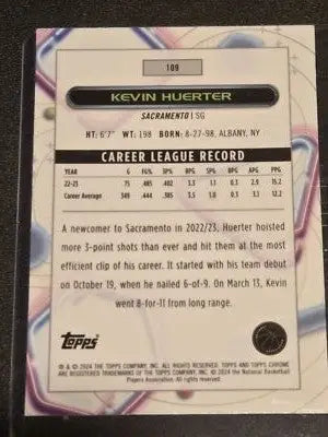 2023-24 Topps Chrome Cosmic #109 Kevin Huerter - Basketball Card Single