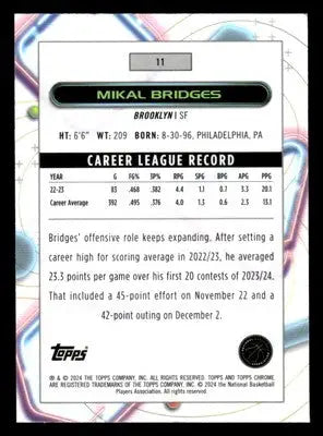 2023-24 Topps Chrome Cosmic #11 Mikal Bridges Base Brooklyn Nets - Basketball Card Single