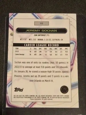 2023-24 Topps Chrome Cosmic #111 Jeremy Sochan - Basketball Card Single