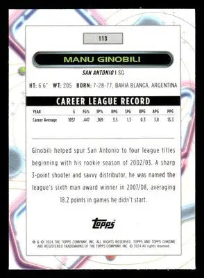 2023-24 Topps Chrome Cosmic #113 Manu Ginobili - Basketball Card Single
