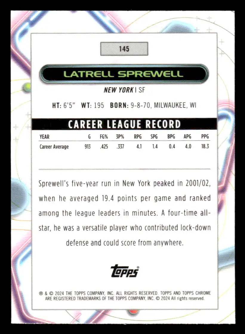 2023-24 Topps Chrome Cosmic #145 Latrell Sprewell Base New York Knicks - Basketball Card Single