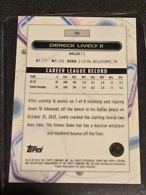 2023-24 Topps Chrome Cosmic #161 Dereck Lively II - Basketball Card Single