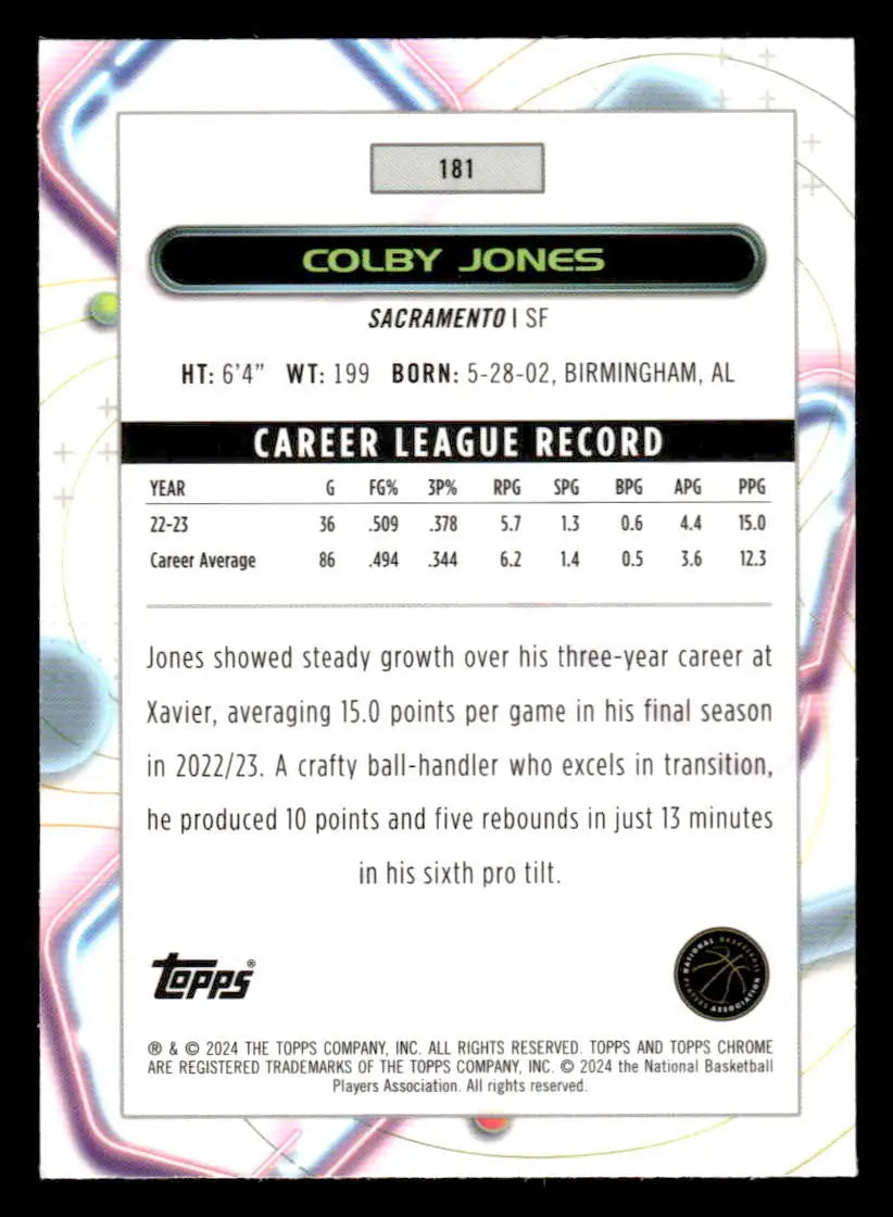 2023-24 Topps Chrome Cosmic #181 Colby Jones - Basketball Card Single