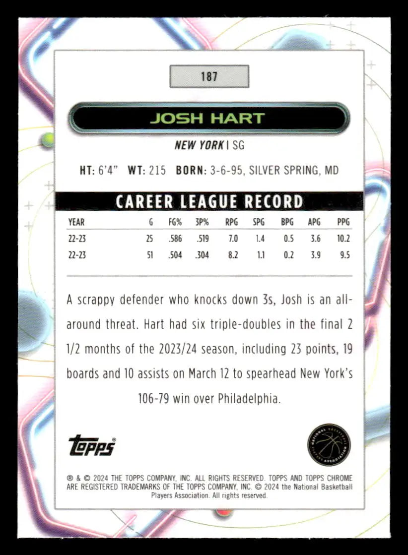 2023-24 Topps Chrome Cosmic #187 Josh Hart Base New York Knicks - Basketball Card Single