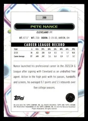 2023-24 Topps Chrome Cosmic #200 Pete Nance Base Cleveland Cavaliers - Basketball Card Single