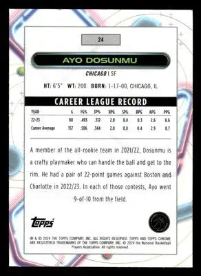 2023-24 Topps Chrome Cosmic #24 Ayo Dosunmu Base Chicago Bulls - Basketball Card Single