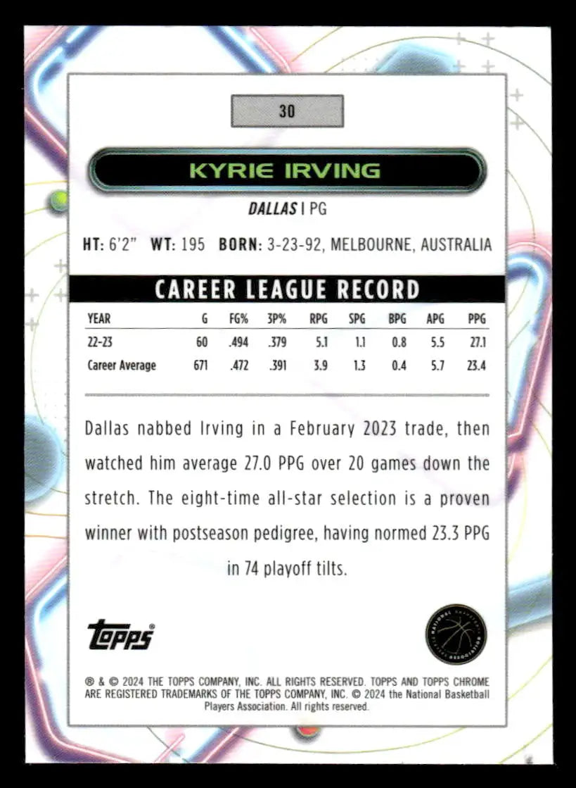 2023-24 Topps Chrome Cosmic #30 Kyrie Irving - Basketball Card Single