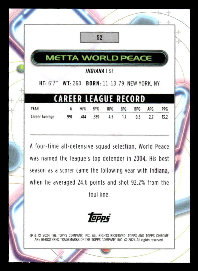 2023-24 Topps Chrome Cosmic #52 Metta World Peace - Basketball Card Single