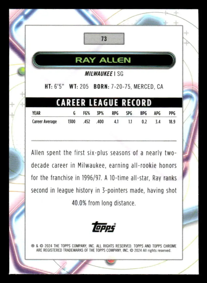 2023-24 Topps Chrome Cosmic #73 Ray Allen Base Milwaukee Bucks - Basketball Card Single