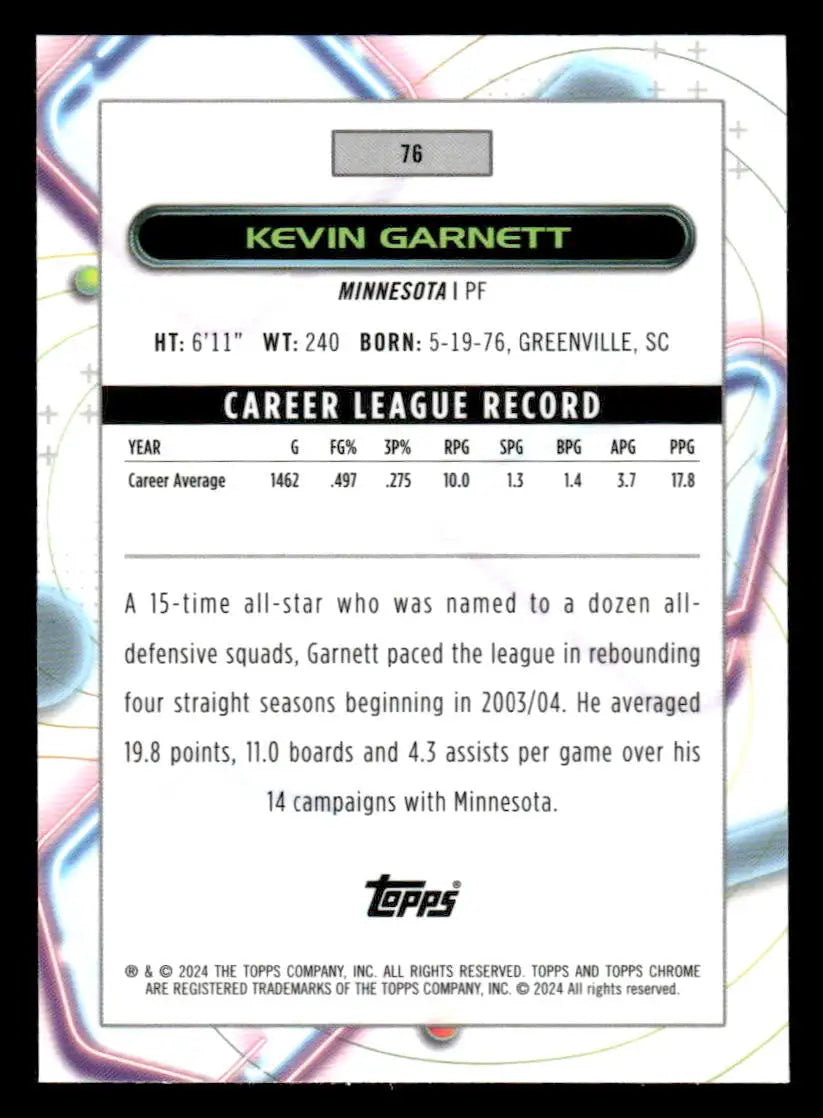 2023-24 Topps Chrome Cosmic #76 Kevin Garnett - Basketball Card Single
