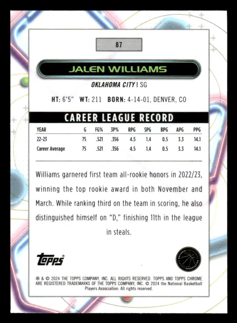 2023-24 Topps Chrome Cosmic #87 Jalen Williams - Basketball Card Single