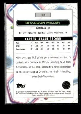 2023-24 Topps Chrome Cosmic Brandon Miller #152 RC Charlotte Hornets