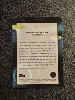 2023-24 Topps Chrome Cosmic #ET-19 Brandon Miller Extraterrestrial Talent - Basketball Card Single