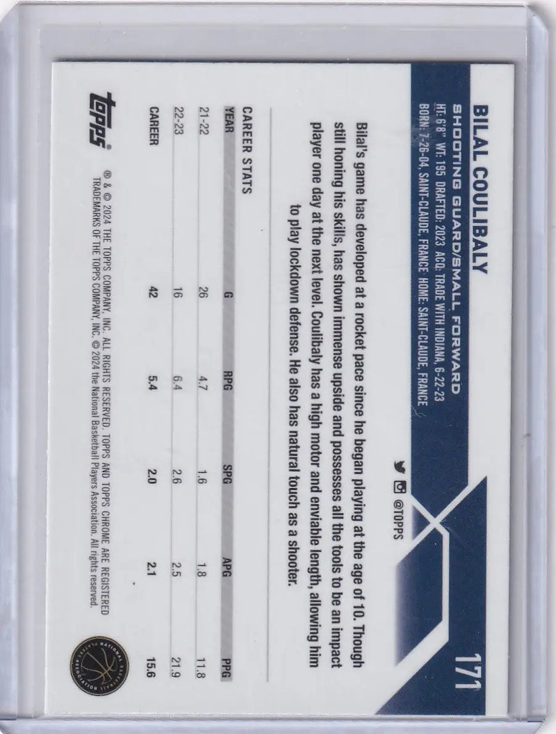Topps Chrome Green basketball trading card featuring Bilal Coulibaly for Washington Wizards