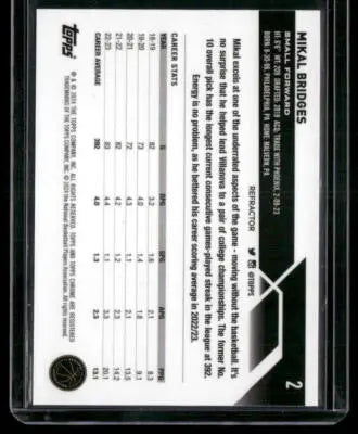 2023-24 Topps Chrome Mikal Bridges #2 Refractor Basketball - Basketball Card Single
