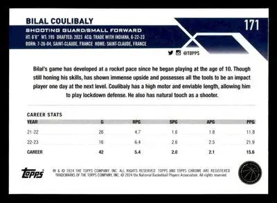 2023-24 Topps Chrome Sapphire Edition #171 Bilal Coulibaly - Basketball Card Single