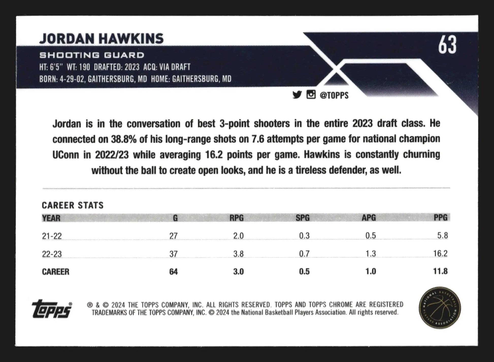 2023-24 Topps Chrome Sapphire Jordan Hawkins #63 Pelicans RC