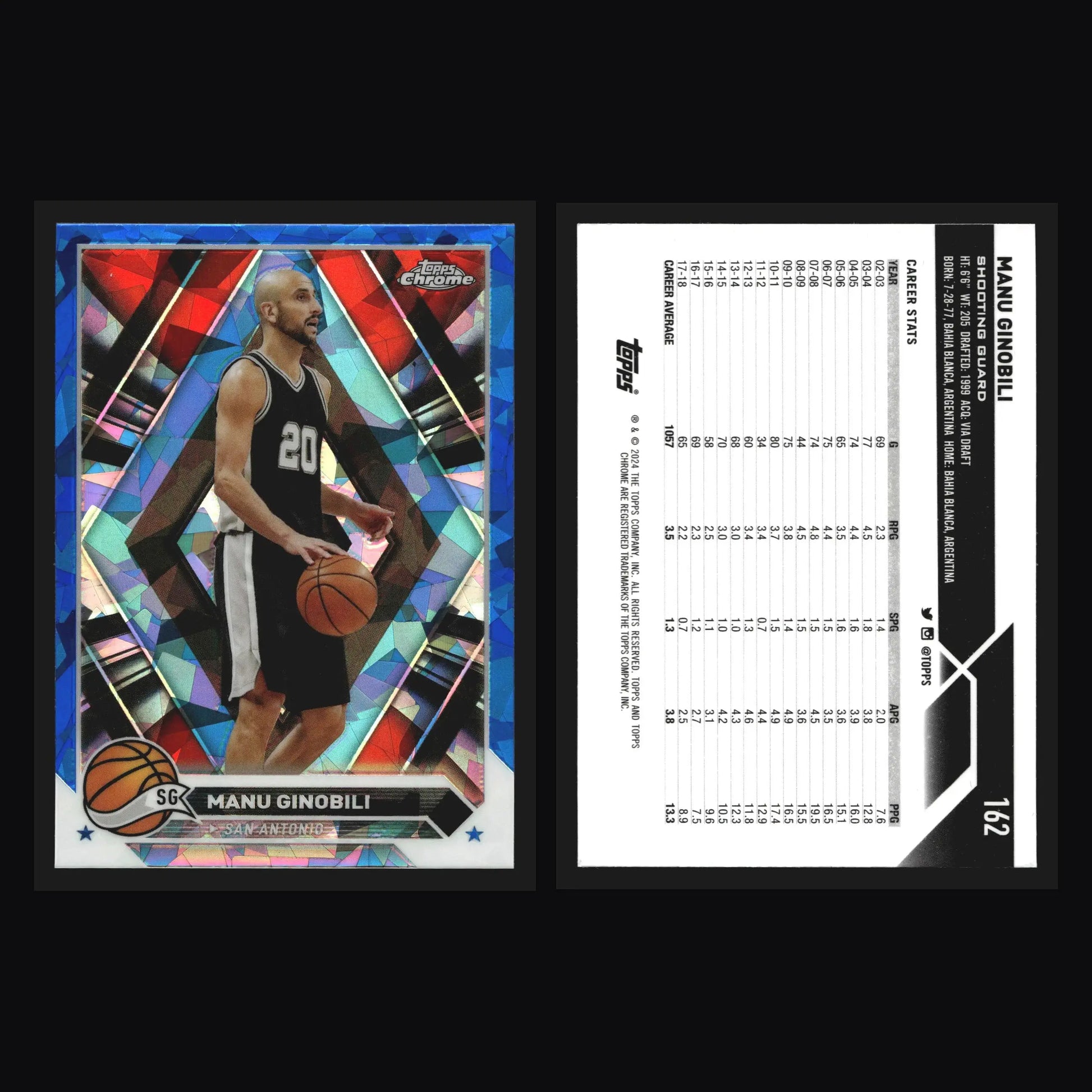 2023-24 Topps Chrome Sapphire Manu Ginobili #162 San Antonio Spurs HOF - Basketball Card Single