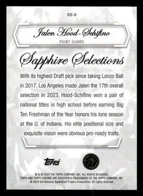 2023-24 Topps Chrome Sapphire #SS-9 Jalen Hood-Schifino Selections - Gold #/50 - Basketball Card Single