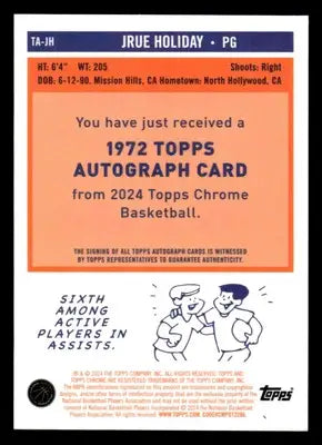 2023-24 Topps Chrome Sapphire #TA-JH Jrue Holiday 1972 Autos Orange #/25 Celtics - Basketball Card Single