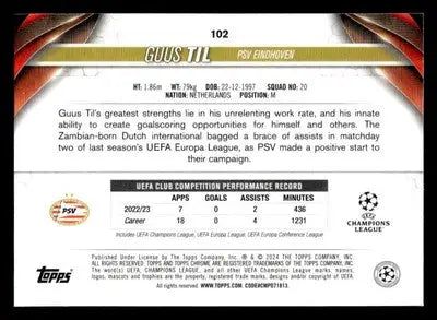 2023-24 Topps Chrome UEFA Club Competitions #102 Guus Til - Soccer Card Single