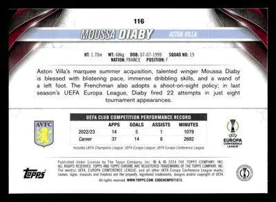 2023-24 Topps Chrome UEFA Club Competitions #116 Moussa Diaby - Other