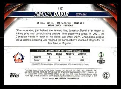 2023-24 Topps Chrome UEFA Club Competitions #117 Jonathan David - Soccer Card Single
