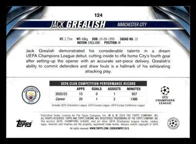 2023-24 Topps Chrome UEFA Club Competitions #124 Jack Grealish - Soccer Card Single