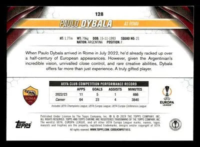 2023-24 Topps Chrome UEFA Club Competitions #128 Paulo Dybala - Soccer Card Single