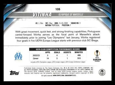 2023-24 Topps Chrome UEFA Club Competitions #135 Vitinha - Soccer Card Single