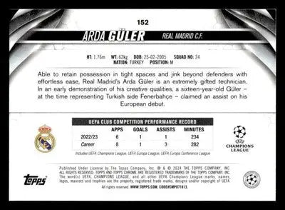 2023-24 Topps Chrome UEFA Club Competitions #152 Arda Güler - Soccer Card Single