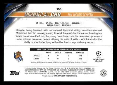 2023-24 Topps Chrome UEFA Club Competitions #155 Mohamed-Ali Cho - Soccer Card Single