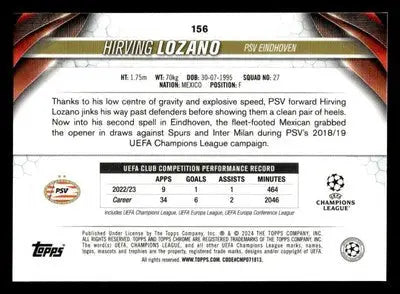 2023-24 Topps Chrome UEFA Club Competitions #156 Hirving Lozano - Soccer Card Single
