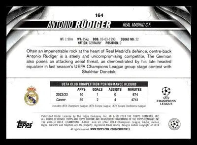 2023-24 Topps Chrome UEFA Club Competitions #164 Antonio Rüdiger - Soccer Card Single