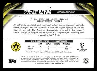 2023-24 Topps Chrome UEFA Club Competitions #174 Giovanni Reyna - Soccer Card Single