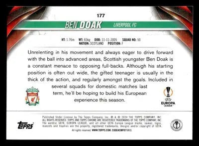 2023-24 Topps Chrome UEFA Club Competitions #177 Ben Doak - Soccer Card Single