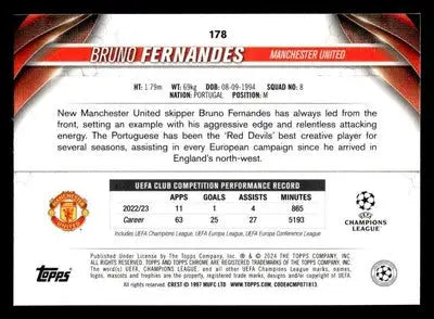 2023-24 Topps Chrome UEFA Club Competitions #178 Bruno Fernandes - Soccer Card Single