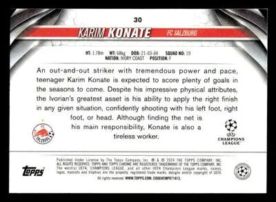 2023-24 Topps Chrome UEFA Club Competitions #30 Karim Konate - Soccer Card Single