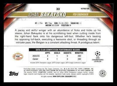 2023-24 Topps Chrome UEFA Club Competitions #33 Johan Bakayoko Refractor - Other