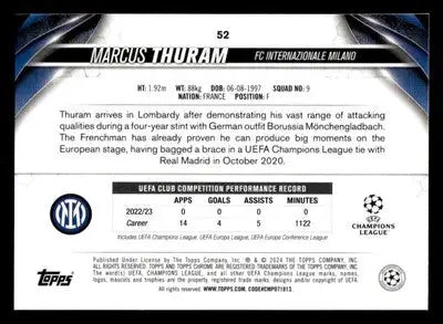 2023-24 Topps Chrome UEFA Club Competitions #52 Marcus Thuram - Other