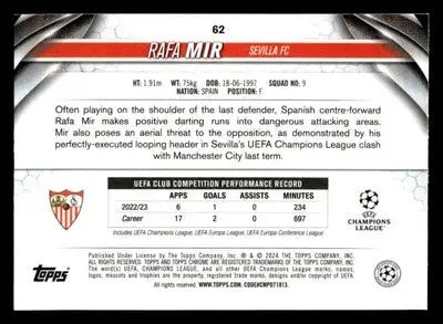 2023-24 Topps Chrome UEFA Club Competitions #62 Rafa Mir - Soccer Card Single