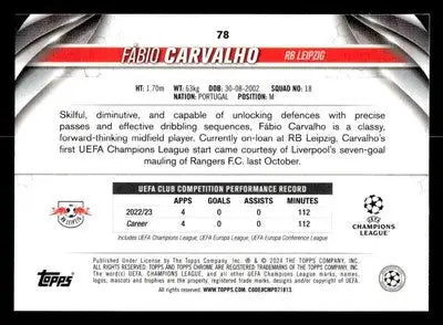 2023-24 Topps Chrome UEFA Club Competitions #78 Fábio Carvalho - Soccer Card Single