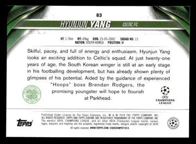 2023-24 Topps Chrome UEFA Club Competitions #83 Hyunjun Yang - Soccer Card Single